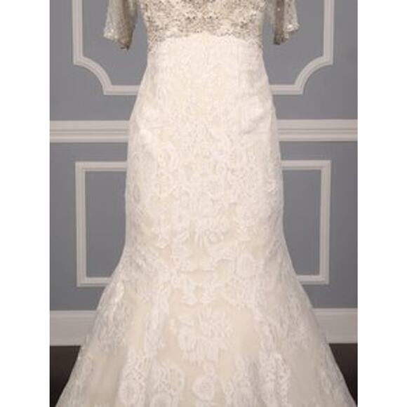 ALLURE BRIDALS C341 Ivory Silver Beading Lace Trumpet Short Sleeve Wedding Dress - Picture 5 of 12